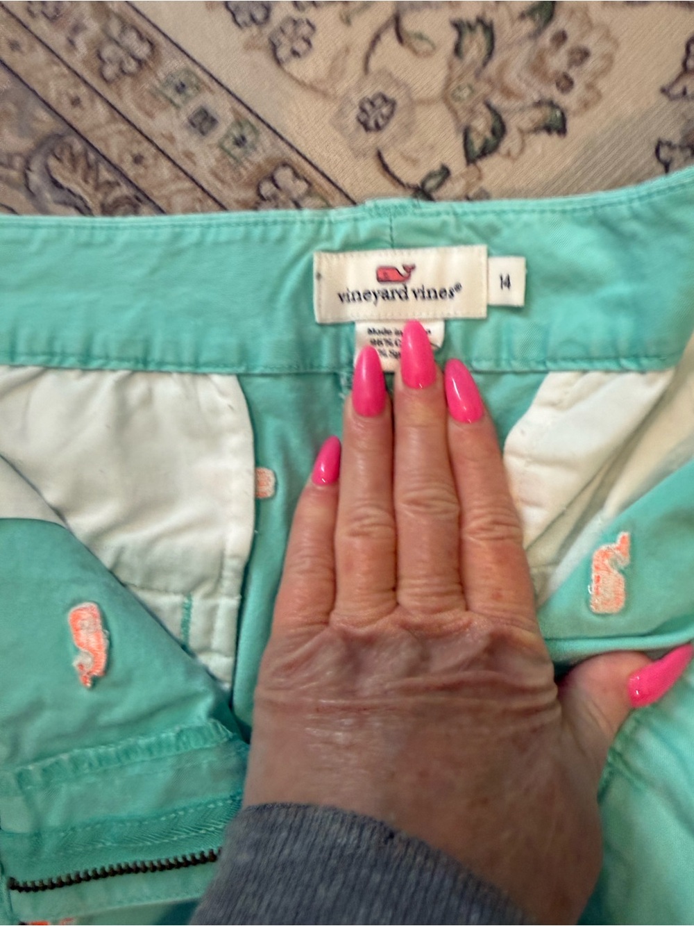 Vineyard Vines Aqua Whale Embroidered Cotton Shorts - Picture 3 of 3